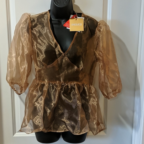 NWT Bronze Organza Top - Picture 2 of 4